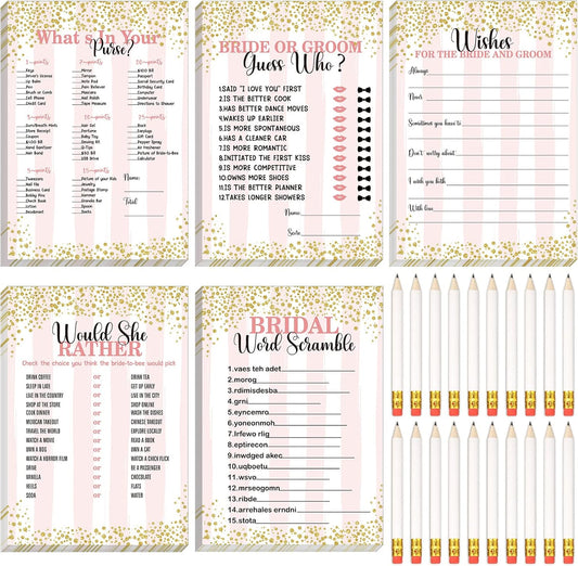 Teling 145 Pieces Bridal Shower Game Bridal Shower Favors Set Wedding Games Cards and Pencils for Bride Groom Bachelorette Party Wedding Party Favor(Confetti Style)