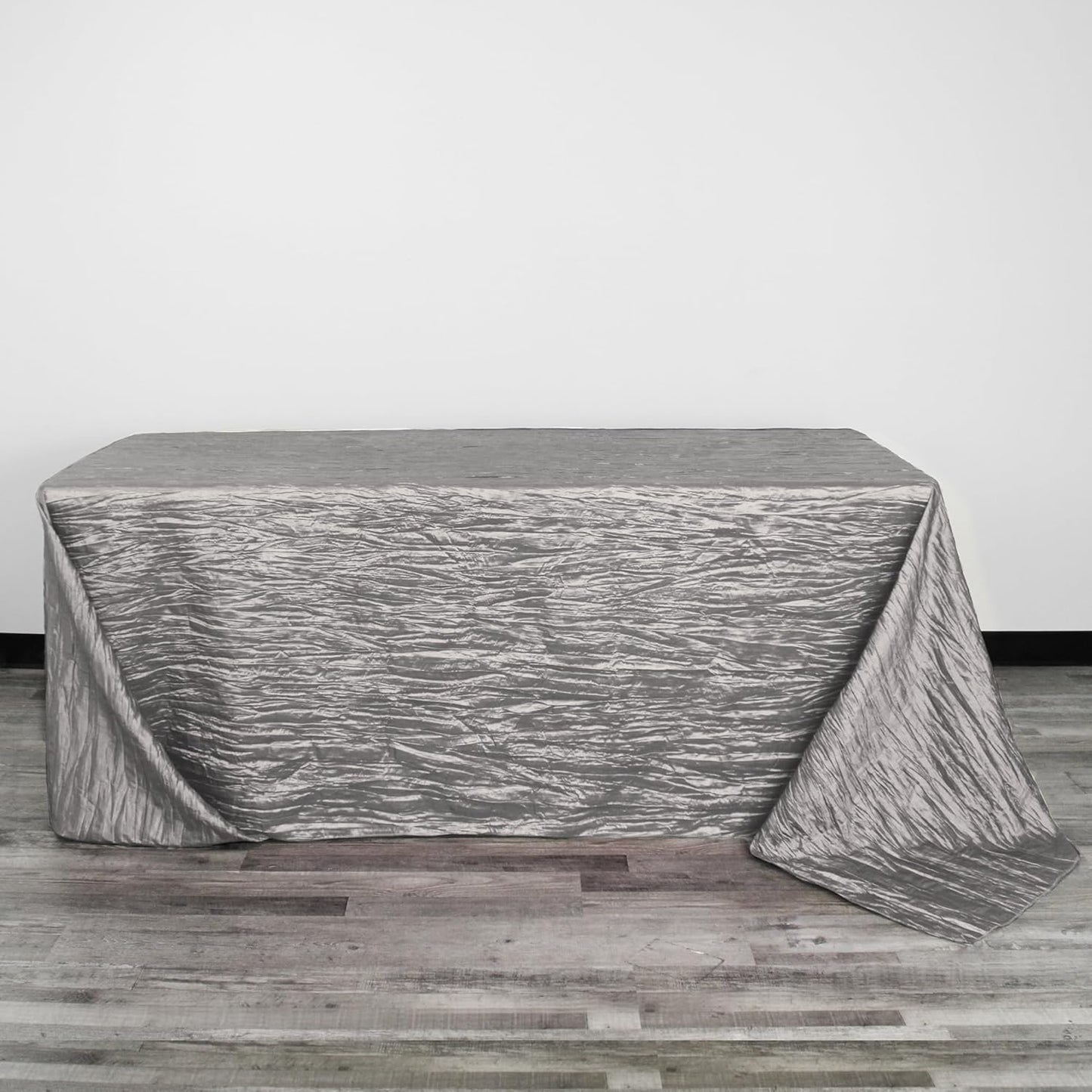 YOUR CHAIR COVERS - 90 x 156 inch Rectangular Crinkle Taffeta Tablecloth - Dark Silver/Platinum, Rectangle Table Linens for 8 ft Rectangular Tables, Wedding Crushed Table Cloth