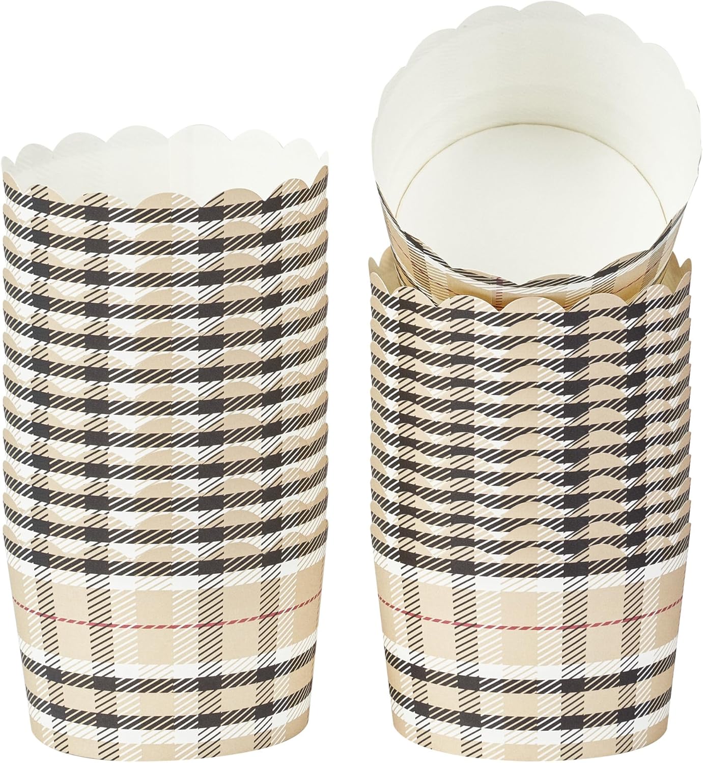 Panificio 10 Ounce Cupcake Wrappers, 200 Scalloped Baking Cups - Oven-Ready, Greaseproof, Plaid Paper Cupcake Liners, Disposable, For Birthdays, Baby Showers, Or Weddings - Restaurantware