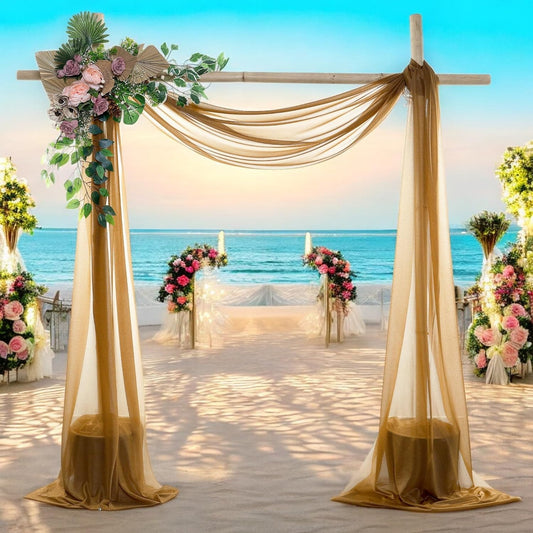 MDS Halloween Chiffon Draping Fabric - 2 Panel, 30" Wide x 100ft Long - Sheer Spooky Arbor & Canopy Drapery for Haunted House Backdrops, Party Ceilings, DIY Costumes & Themed Events - Mocha