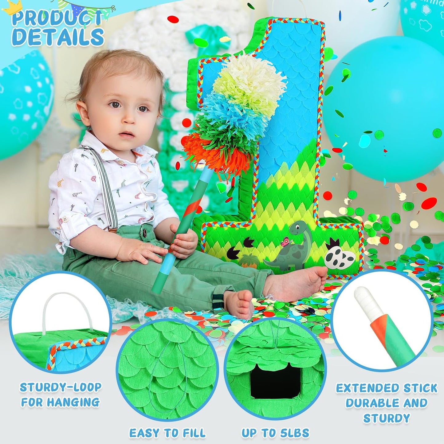 Number 1 Pinata for Birthday Party Decorations, Jungle Dinosaur Piñata Games Toy (1th)