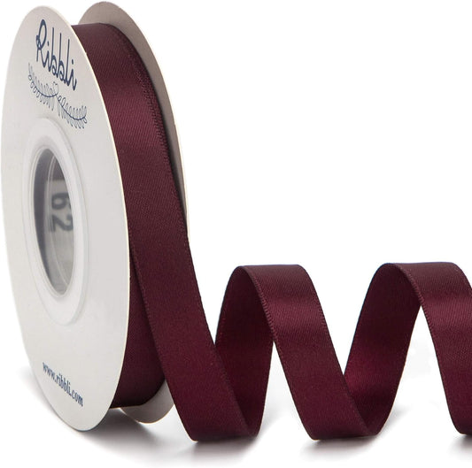 Ribbli Double Faced Burgundy Satin Ribbon,1/2” x Continuous 25 Yards,Use for Bows Bouquet,Gift Wrapping,Floral Arrangement