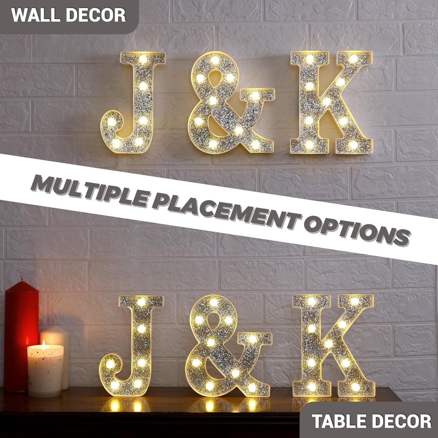 Marquee Light Up Letters, Glitter Silver LED Letter Lights Battery Powered Alphabet Letter Sign for Night Light Wedding Birthday Party Cafe Bar Decoration Girls Room Decor - Number 4