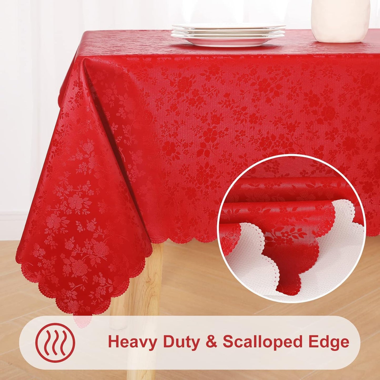 Smiry Rectangle Table Cloth, Waterproof Heavy Duty Vinyl Tablecloths, Wipeable Washable Table Cover for Kitchen and Dining Room (Red, 60" X 120")