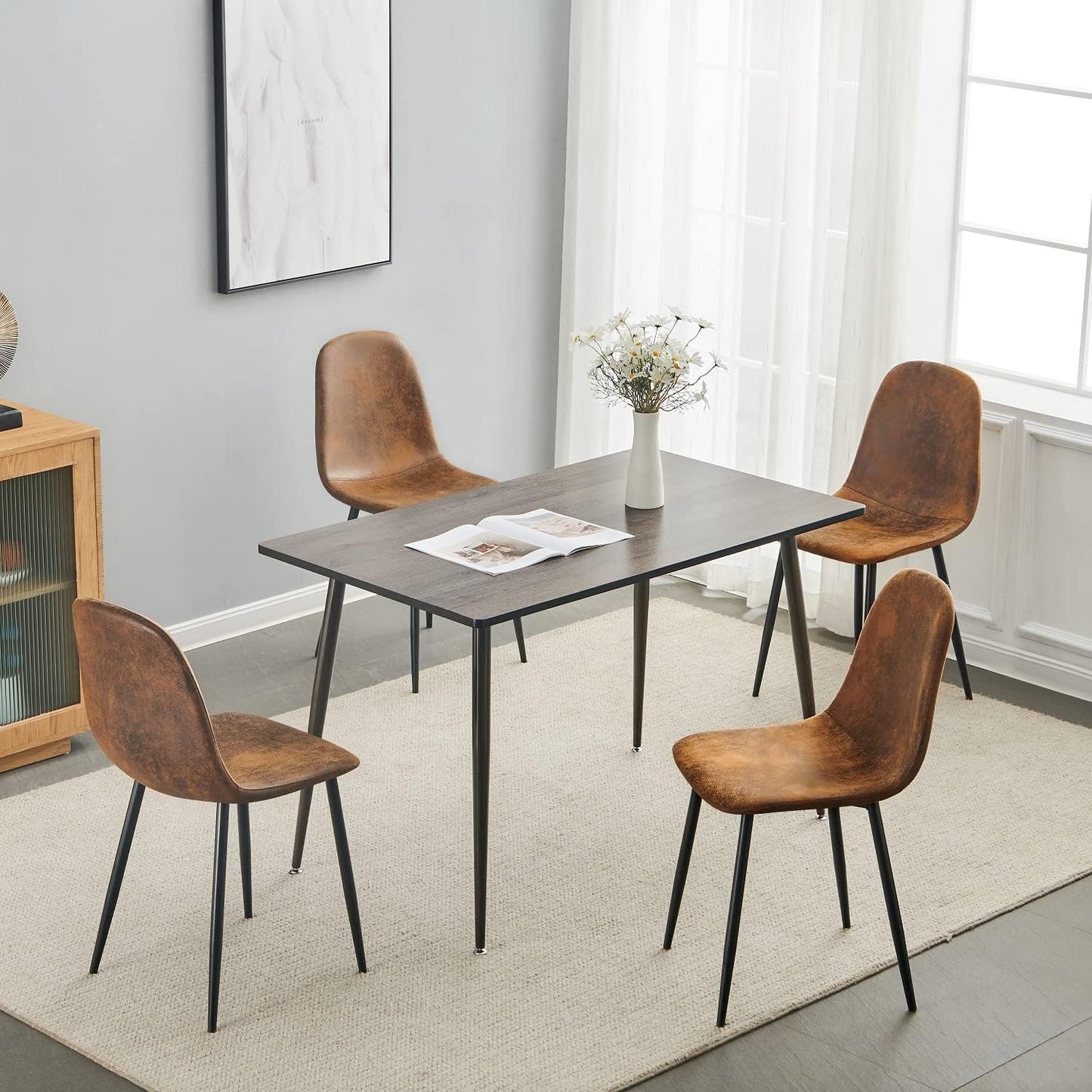 Homy Casa Dining Chairs Set of 8, Modern Mid-Century Style Dining Room Side Chairs Accent Chairs with Black Metal Legs Comfortable for Kitchen Lounge Farmhouse, Rustic Brown, 8PCS