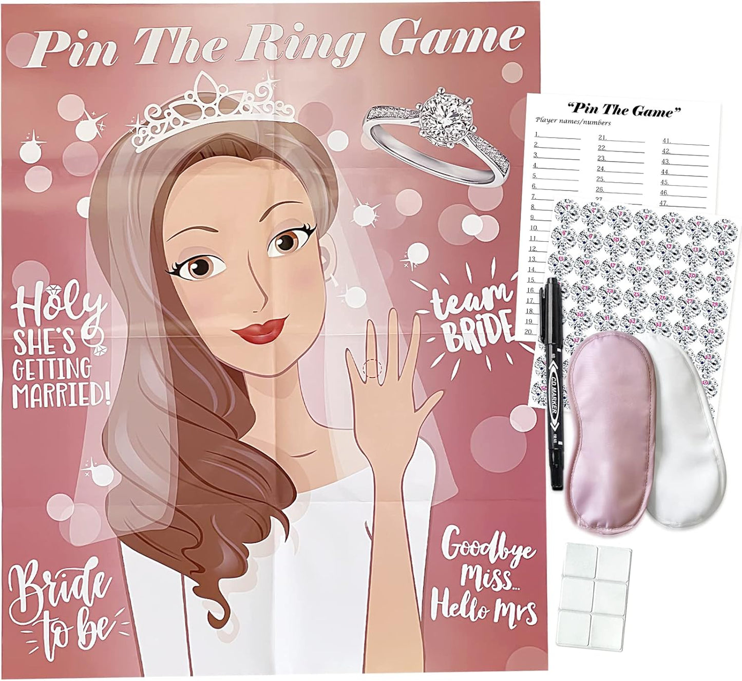 Bridal Shower Games, Pin The Ring On The Bride, Bridal Shower Engagement Wedding Shower Bachelorette Party Games 50 Guests