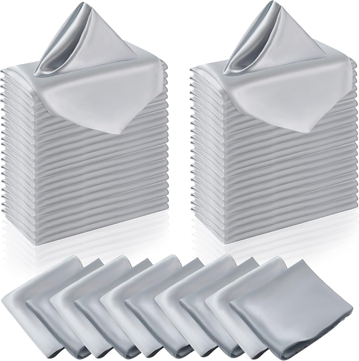 Manyshofu 60 Pieces Silver Satin Napkins - 20x20 Inches Cloth Napkins, Square Satin Fabric Napkins Set - Elegant & Reusable Table Napkins for Wedding Dinner Party Lunch Banquet Restaurant Decoration