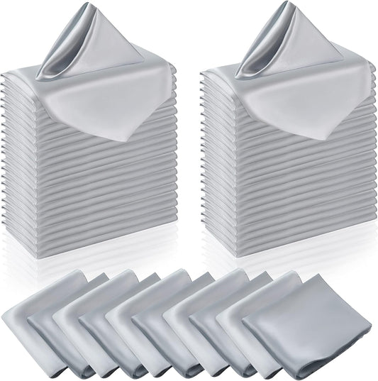 Manyshofu 60 Pieces Silver Satin Napkins - 20x20 Inches Cloth Napkins, Square Satin Fabric Napkins Set - Elegant & Reusable Table Napkins for Wedding Dinner Party Lunch Banquet Restaurant Decoration