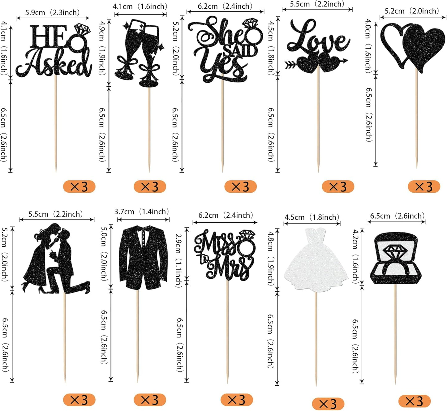 30 Pack Bride to be Cupcake Toppers Glitter Diamond Ring Love I Do Cupcake Picks Miss to Mrs He Asked She Said Yes Bridal Shower Wedding Engagement Bachelorette Cake Decorations Party Black