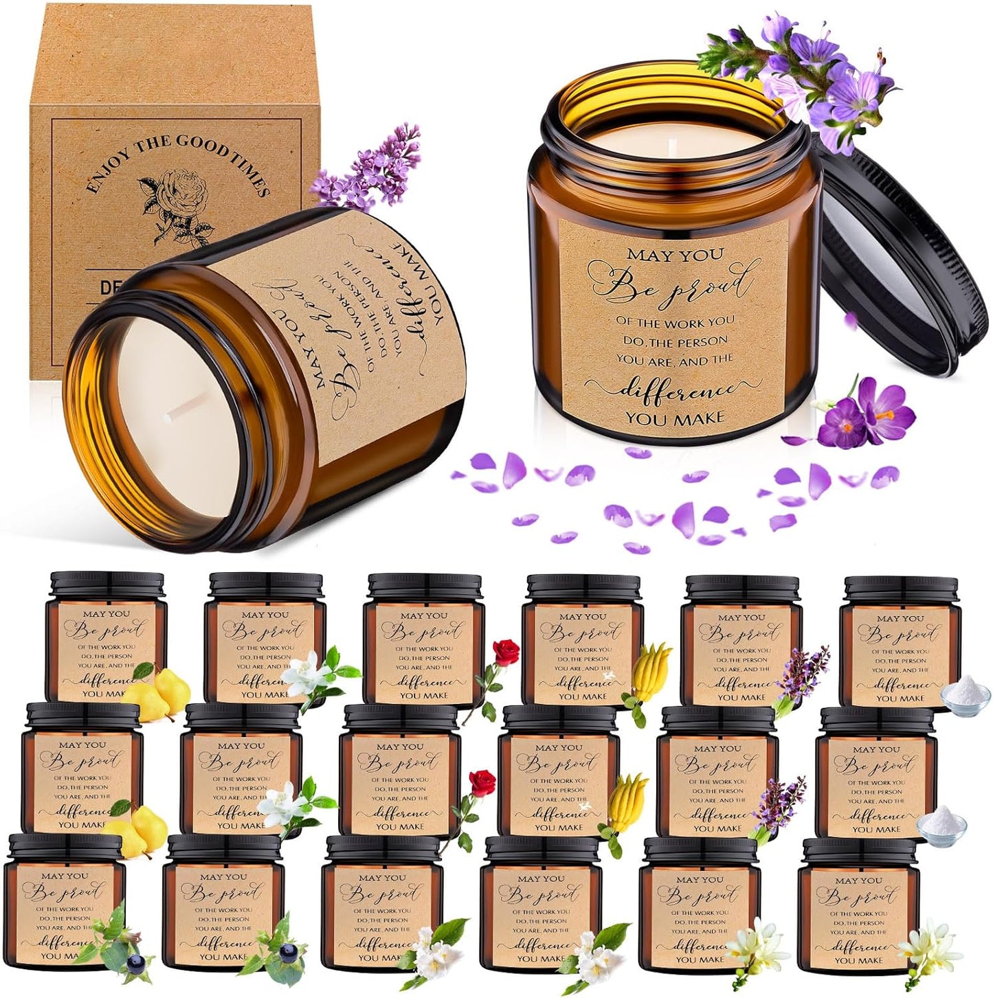MTLEE 20 Pcs Thank You Gifts Candles 3.5 oz Employee Appreciation Inspirational Scented Soy Wax Candle Thank You Gift Christmas Gifts for Coworker Women Volunteer Teacher(Classic,Brown)