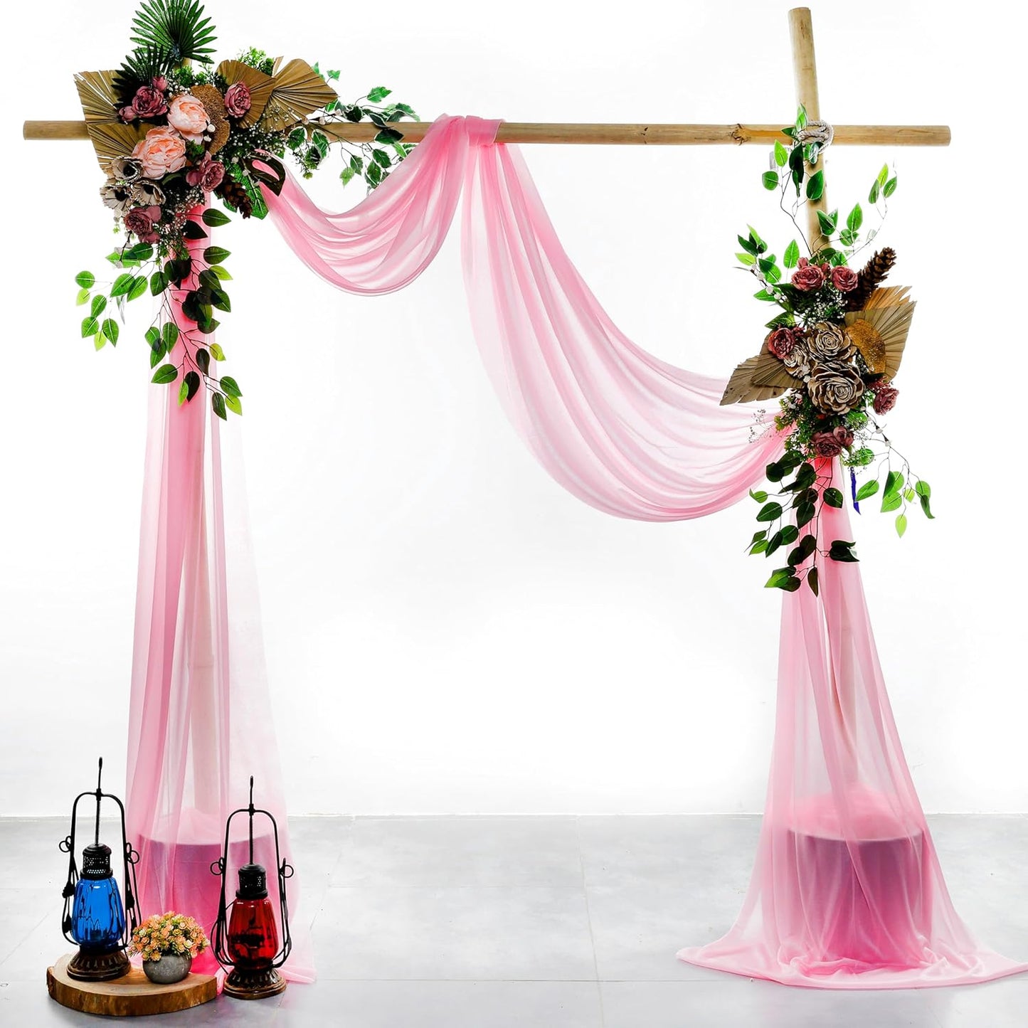 VDS Pack of 2 Panel (30 Inch X 40 Feet) Wedding Arch Draping Fabric Sheer Chiffon Fabric Drapery for Wedding Ceremony Reception Swag Backdrop Canopy Chuppah ARBO Altars Decoration (Coral)