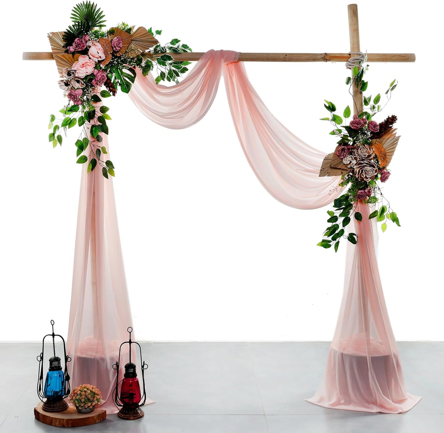 VDS Pack of 2 Panel (30 Inch X 100 Feet) Wedding Arch Draping Fabric Sheer Chiffon Fabric Drapery for Wedding Ceremony Reception Swag Backdrop Canopy Chuppah ARBO Altars Decoration (Dusty Rose)