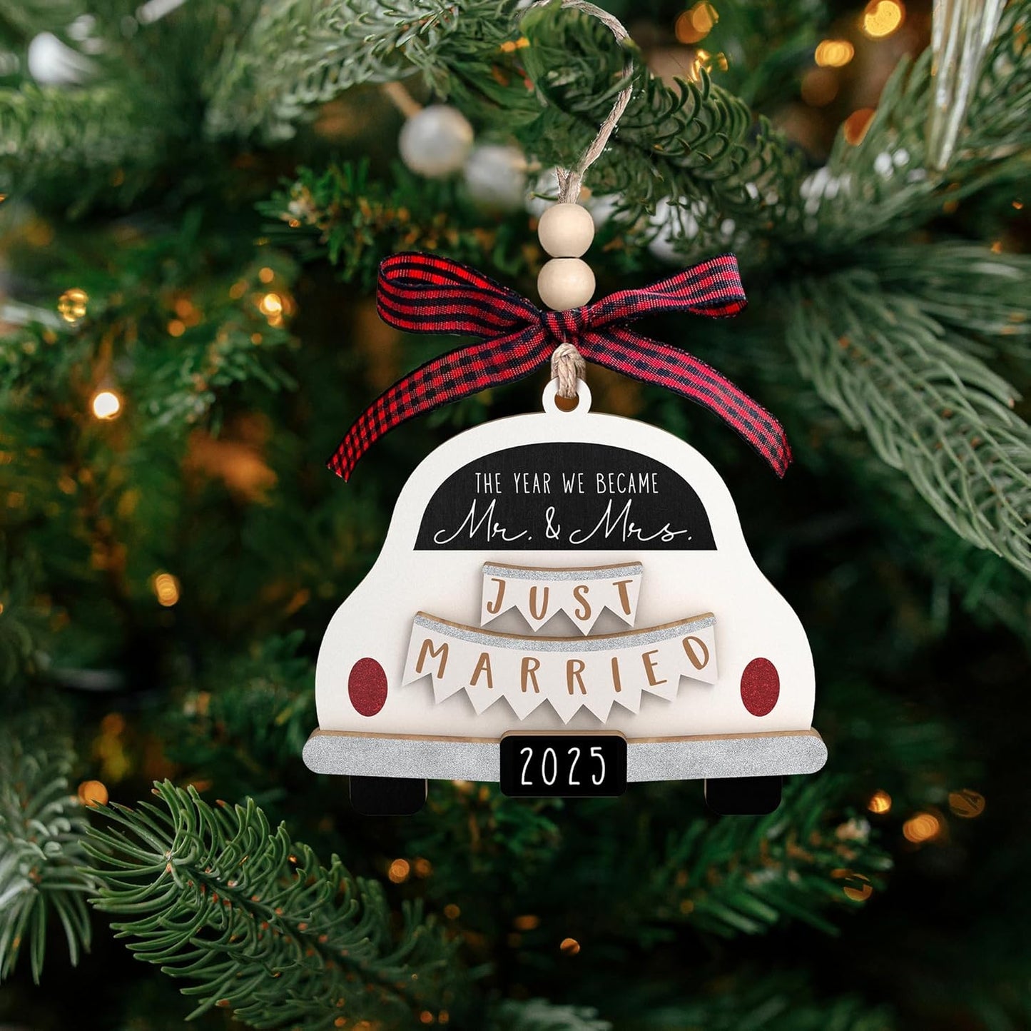 Pawzity Wedding Gifts - Mr and Mrs Gifts - Wedding Gift for Couples 2025, Bride, Future Mr and Mrs - Bridal Shower Bride Gift for Married Newlywed - Wood First Christmas Married Ornament 2025