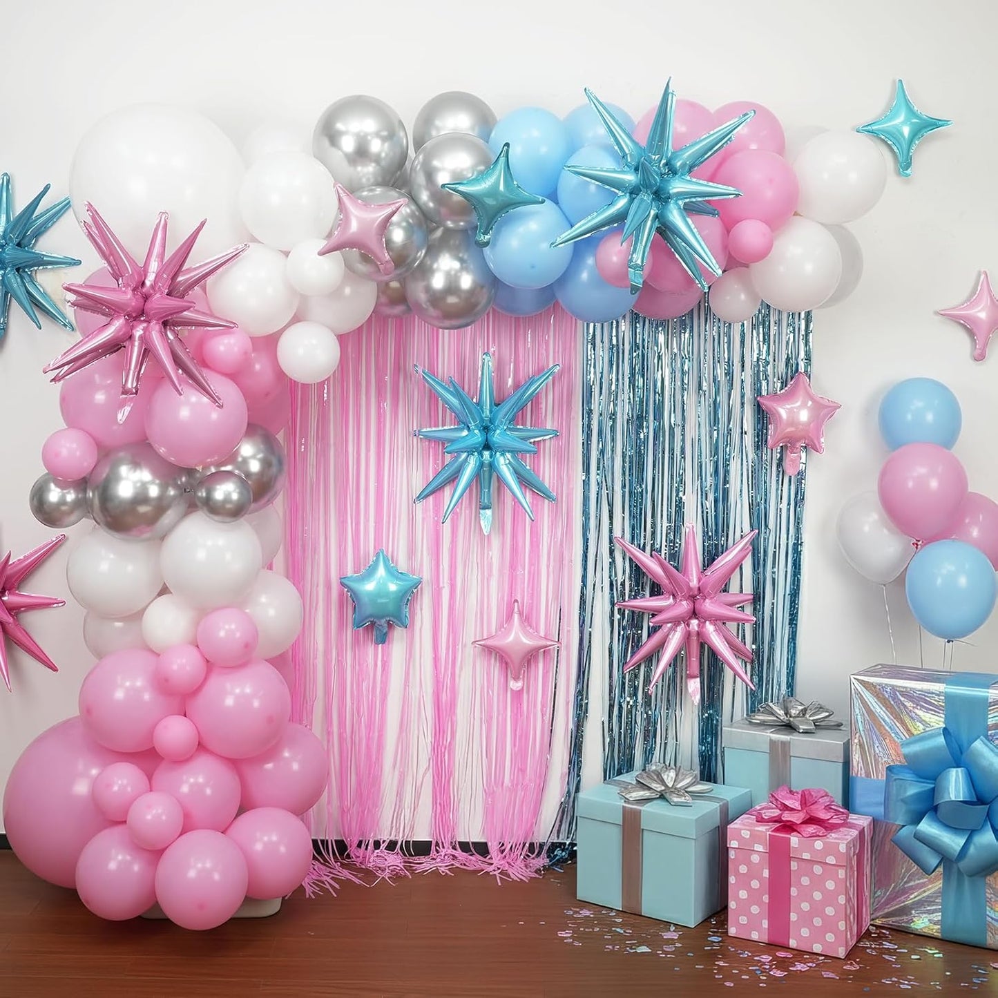 Pink Blue Star Balloon,16Pcs Star Foil Balloons Set with 22Inch Explosion Spike Cone Balloons and 10Inch Quadrangle Helium Balloon for Birthday Wedding Baby Shower Party Decorations