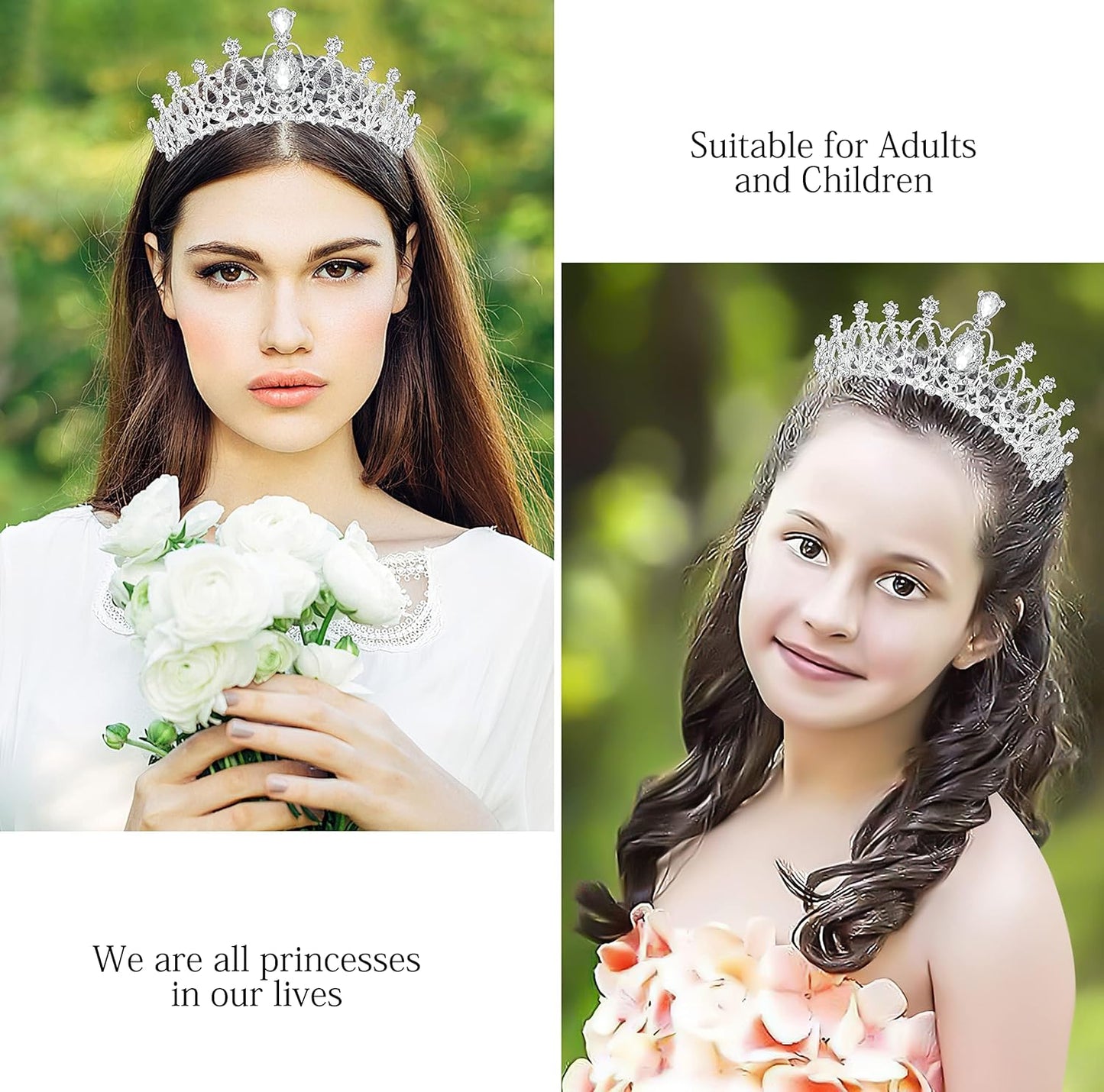 Makone Crowns for Women Princess Tiaras for Girls Queen Crown and Comb Tiara for Wedding Birthday Pageant Bridal Prom Christmas Gift (Style5-Silver)