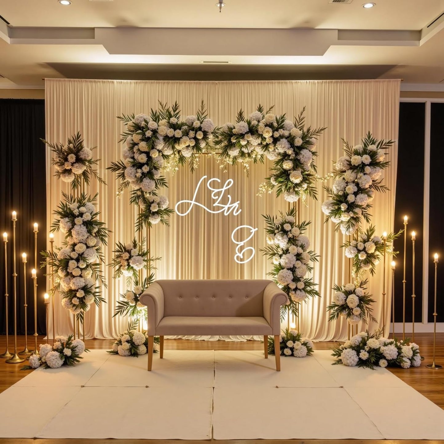 40x8 ft Thick Beige Backdrop Curtain for Wedding Parties, 8 Panels 5x8 ft Wrinkle Free Polyester Beige Photo Backdrop Drapes for Birthday Party Home Decoration Supplies