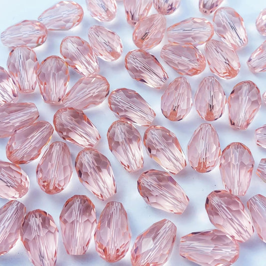 130pcs 6x8mm Teardrop Crystal Glass Beads Vertical Hole Faceted Glass Teardrop Spacer Beads for Bracelets Necklace Earring DIY Jewelry Making Craft(Pink)