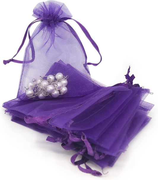 TheDisplayGuys 48-Pack 2" x 2-3/4" Purple Sheer Organza Gift Bags with Drawstring, Goodie Bags for Jewelry, Candy Bags, Treat Bags, Wedding Favors Small Mesh Bags