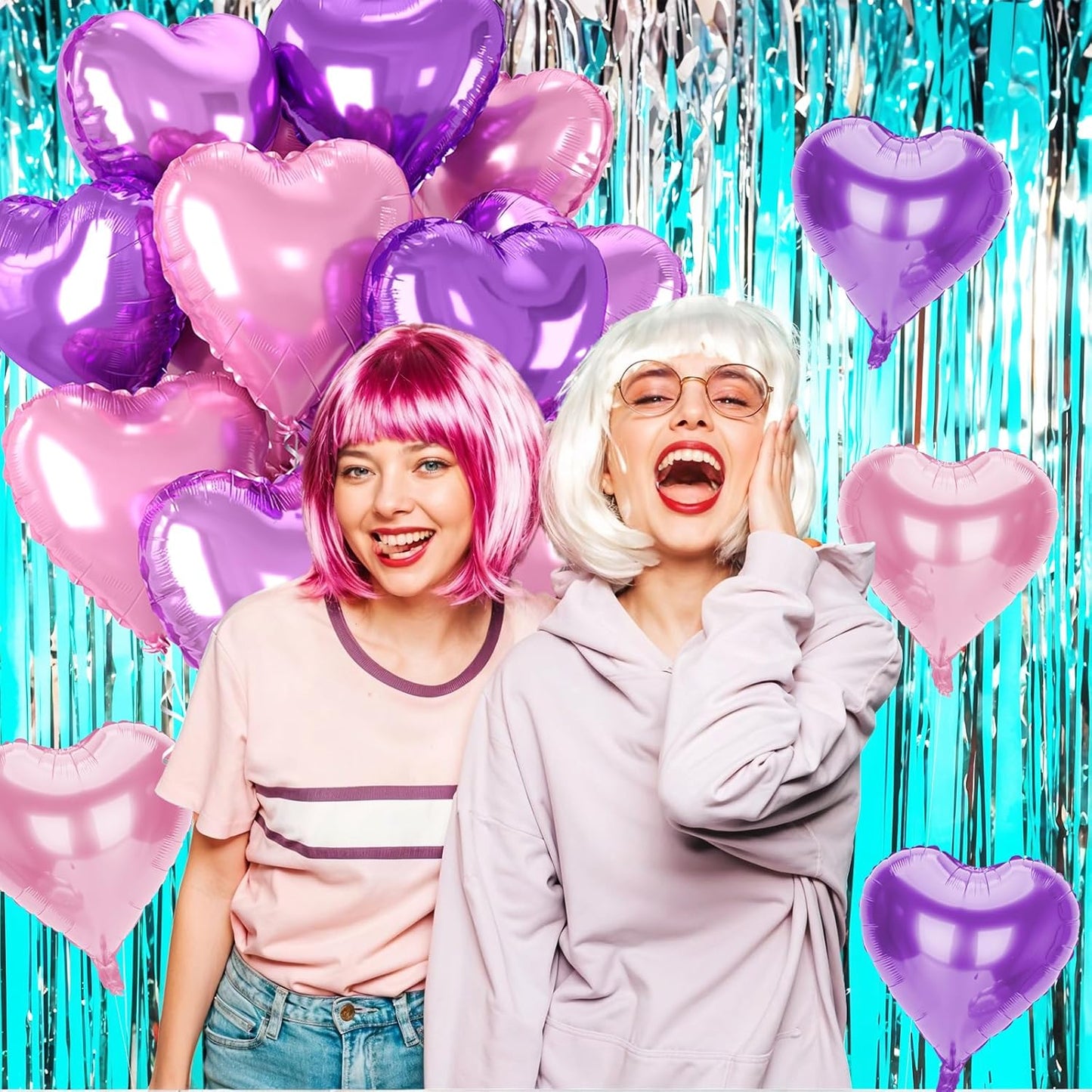 12 Pcs Heart Balloons, 18 inch Pink Purple Heart Shaped Balloon, Big Helium Foil Pink Purple Balloons for Wedding Baby Shower Anniversary Backdrop Valentine Women Girl Party Decoration