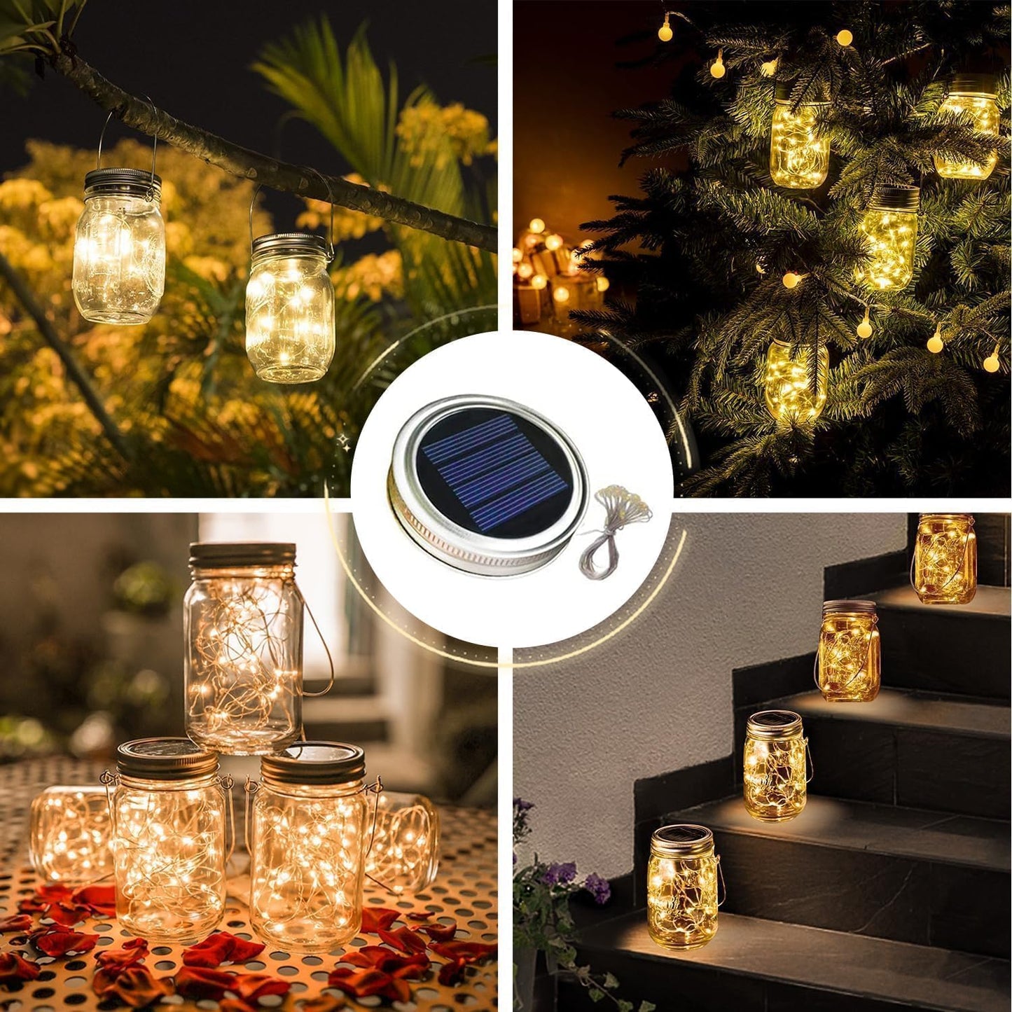 12 Pack Solar Mason Jar Lights for Outside, 30 LED Solar Mason Jar Lids Fairy Lights with 12 Hangers(No Jars) Outdoor Waterproof for DIY Patio Garden Yard Lawn Party Wedding Decoration Warm White