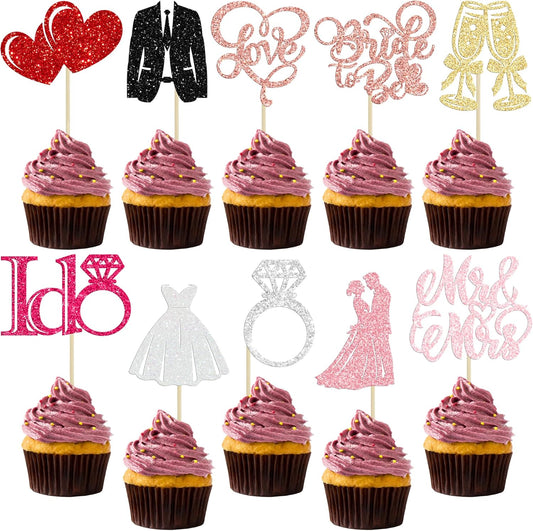 Gyufise 30Pcs Bride to Be Cupcake Toppers Glitter Diamond Ring I Do Love Cupcake Picks Miss to Mrs Bridal Shower Wedding Engagement Bachelorette Cake Decoration Multicolor