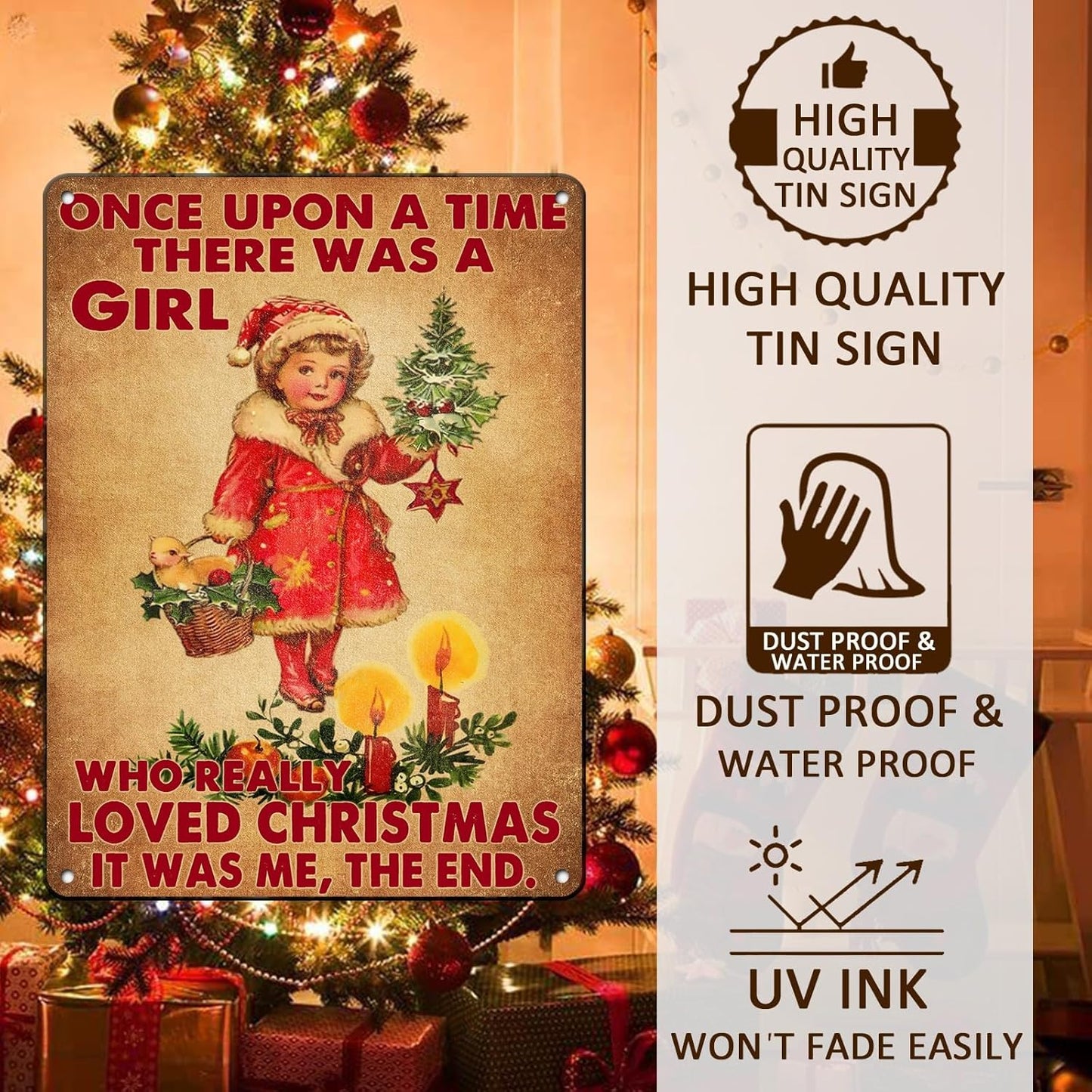 Vintage Christmas Metal Tin Sign Once Upon A Time Girl Loved 80s Christmas Style Wall Art Christmas Metal Tin Sign Funny Christmas Sign For Winter Barn Door Bedroom Dining Room Wall Decoration For Friend Daughter Sister 12x16Inch