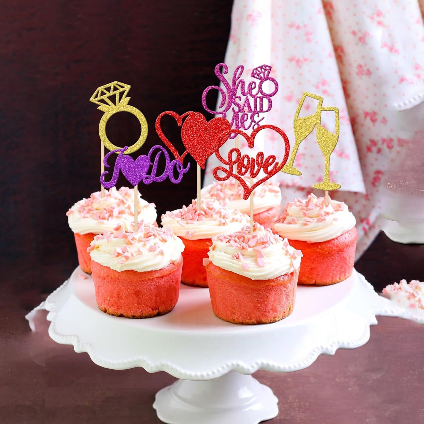 30 PCS Bride to Be Cupcake Toppers Glitter Miss to Mrs I Do Love Heart Ring Cupcake Picks Wedding Bridal Shower Cake Decorations for Wedding Engagement Bachelorette Party Supplies Multi