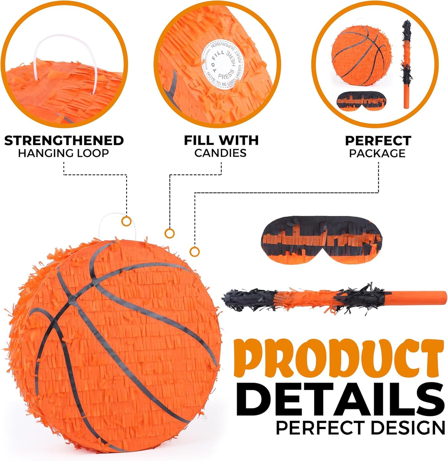 New Basketball Pinata Bundle with a Blindfold and Bat(13 x 13 x 4 Inches),Soccer Ball Pinata for Birthday Party Boys, Perfect for Birthday Party, Sport Theme Party, Decoration
