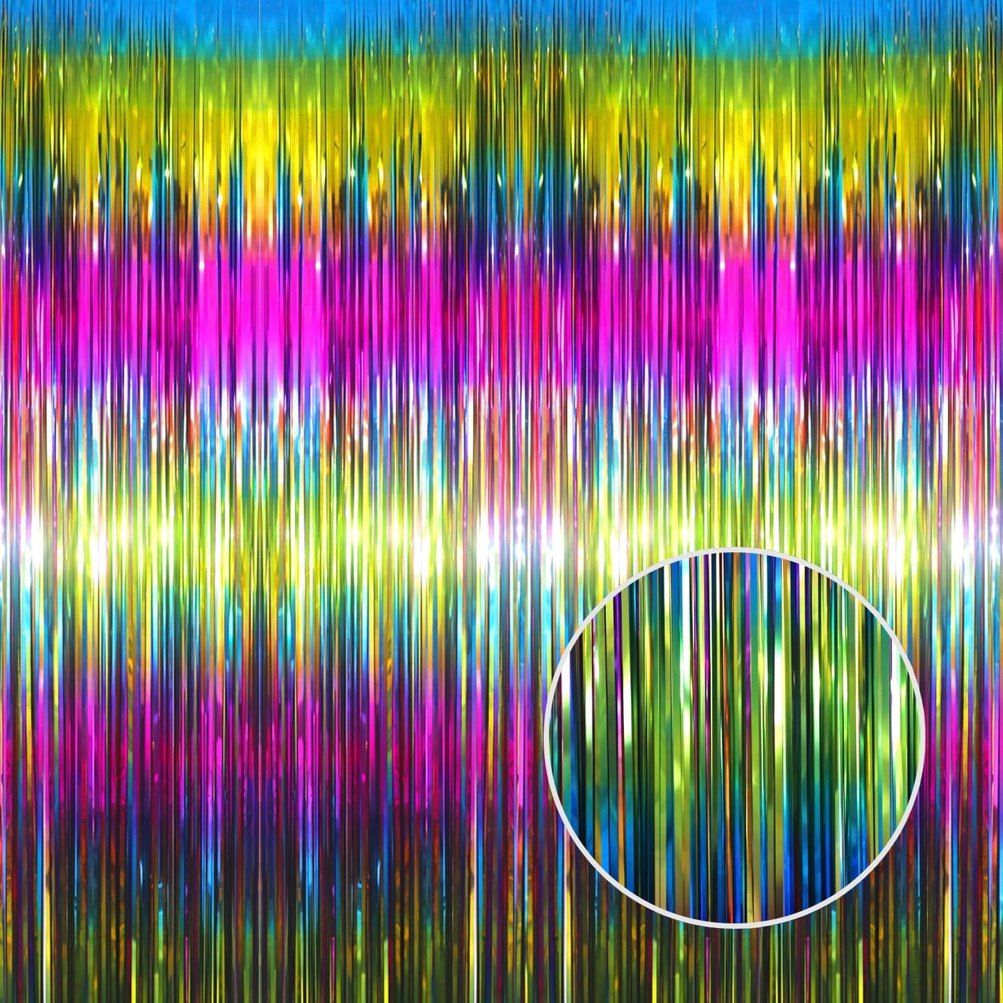 GOER 6.4 ft x 8.2 ft Metallic Tinsel Foil Fringe Curtains Party Photo Backdrop Party Streamers for Birthday,Graduation,New Year Eve Decorations Wedding Decor(2 Packs,Macaroon Rainbow)