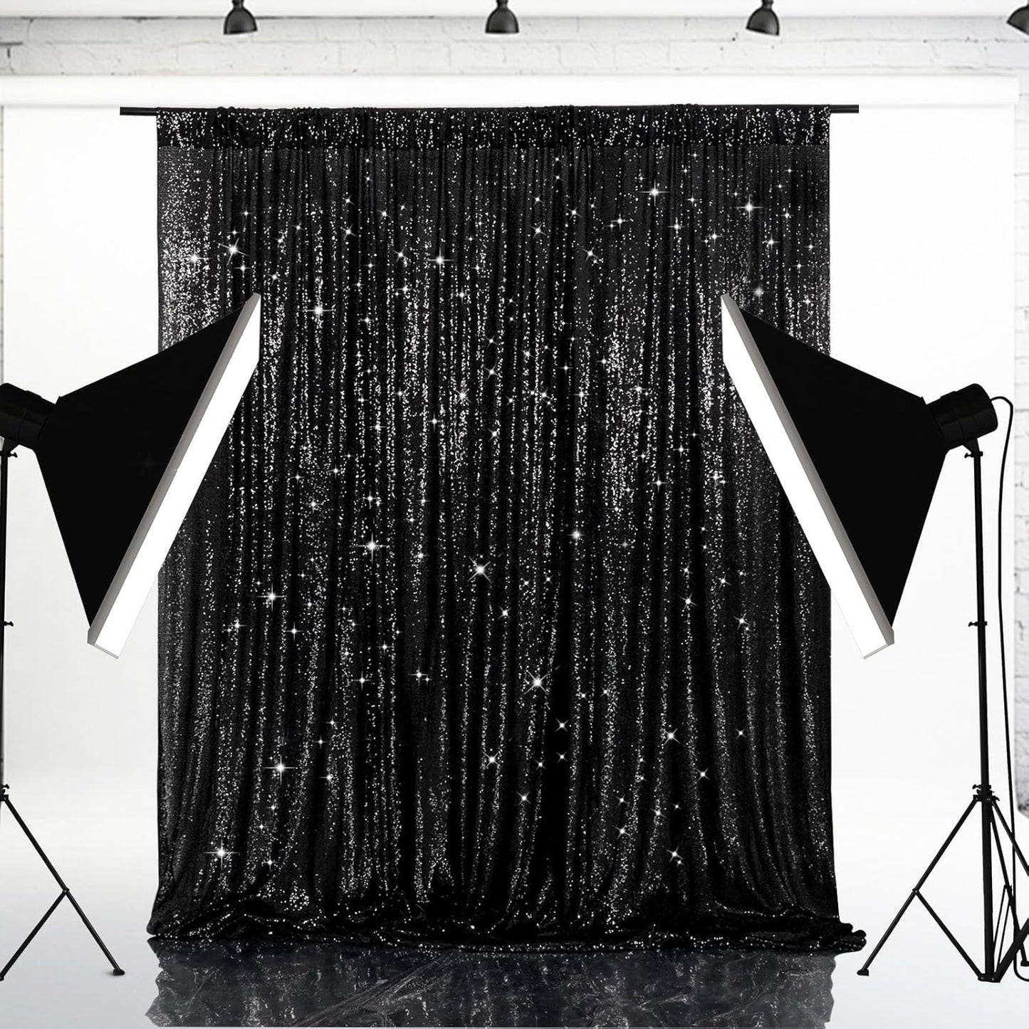 Eternal Beauty Black Sequin Backdrop, 8x10 Ft Halloween Glitter Background Curtains for Shimmer Photography Party Wedding Birthday Back Drop Decor