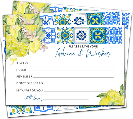 Advice And Wishes Cards (25pcs), Mediterranean Lemon Advice Cards For Mr And Mrs, Bride And Groom, New Parents, Bridal Shower, Baby Shower, Engagement, Wedding, Bachelorette Party Games Decor -A03