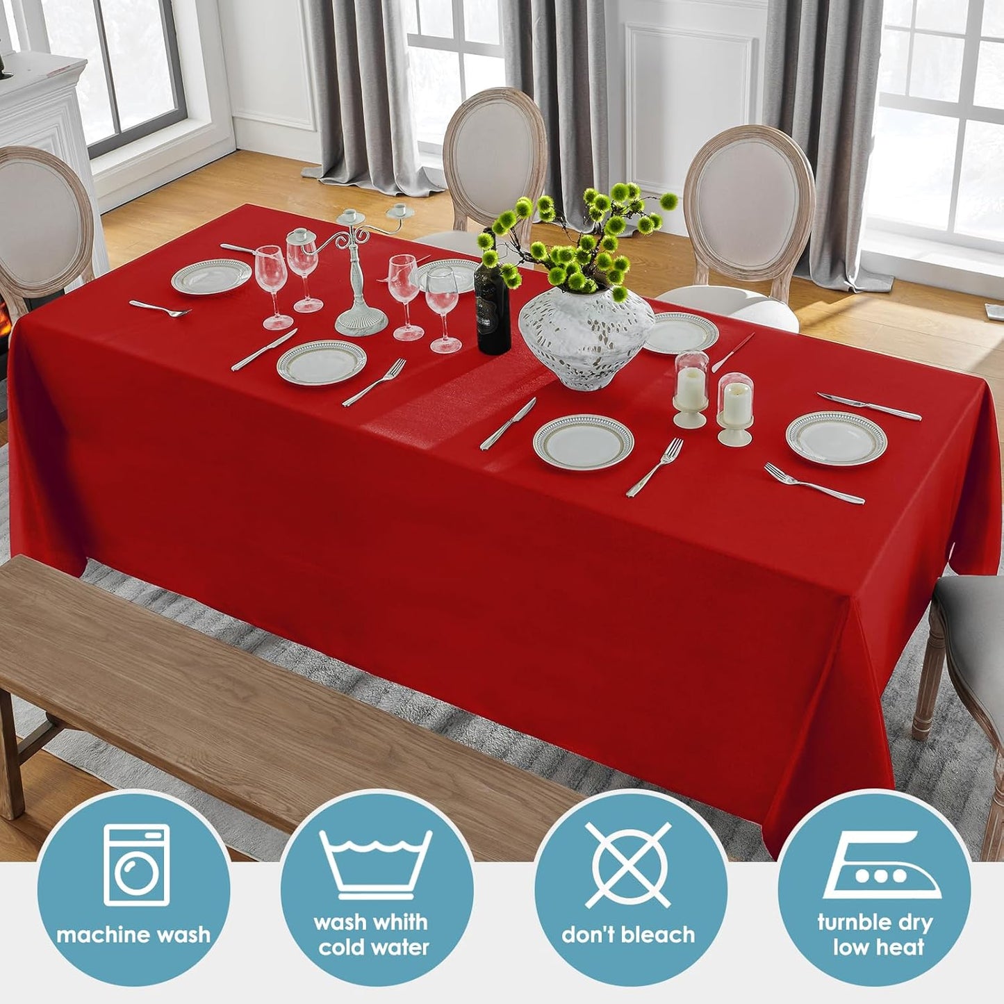 VidaFete Tablecloth 6 Pack 90 * 132inch Rectangle Table Cloth Polyester, Stain Wrinkle Resistant Polyester Dining Table Cover for Kitchen Dinning Party Wedding Rectangular Buffet Decoration(Red)