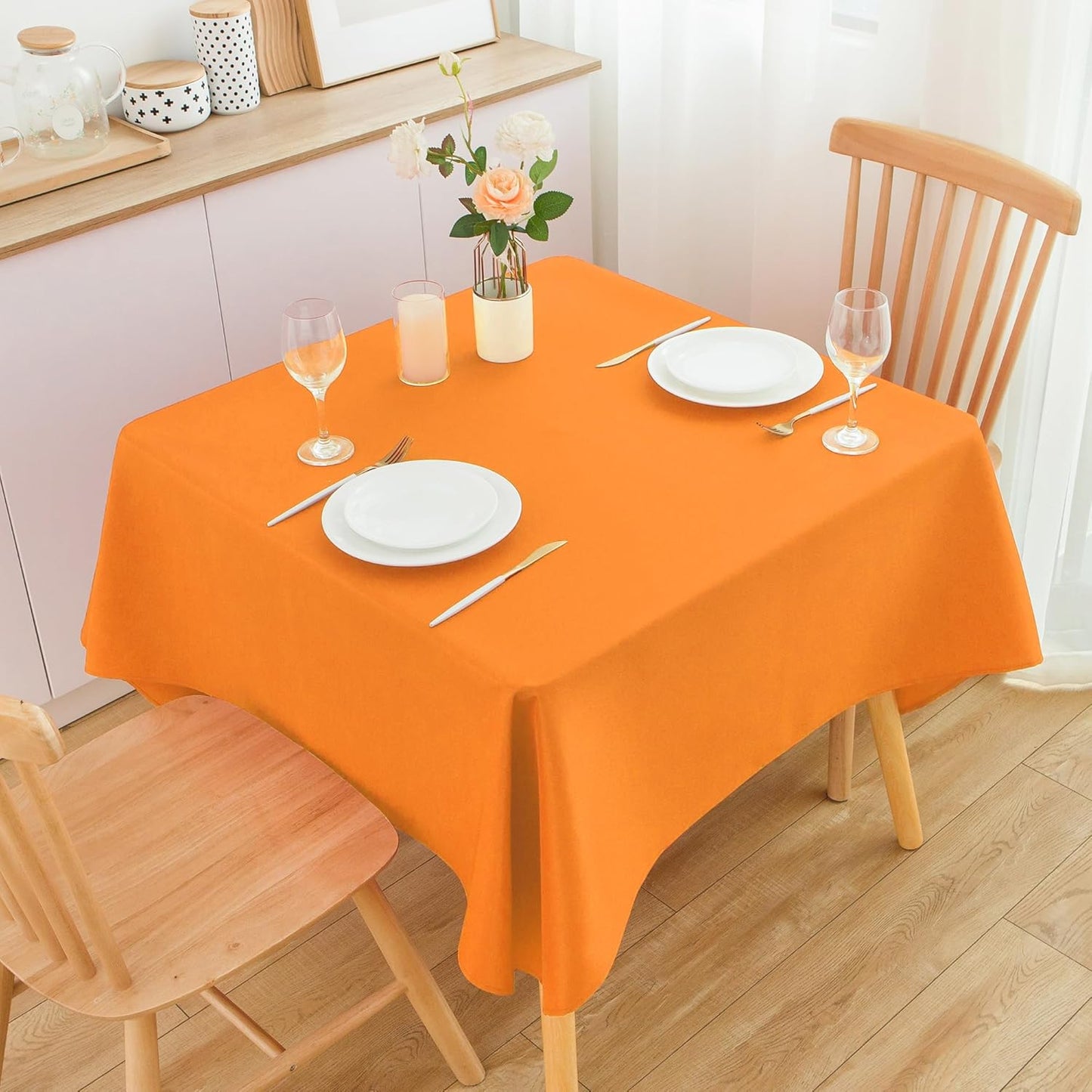 2 Pack Square Table Cloth 52X52 Inch Orange Washable Fabric Tablecloth Polyester Solid Dining Table Cover for Birthday Party Dinner Holiday Outdoor Indoor