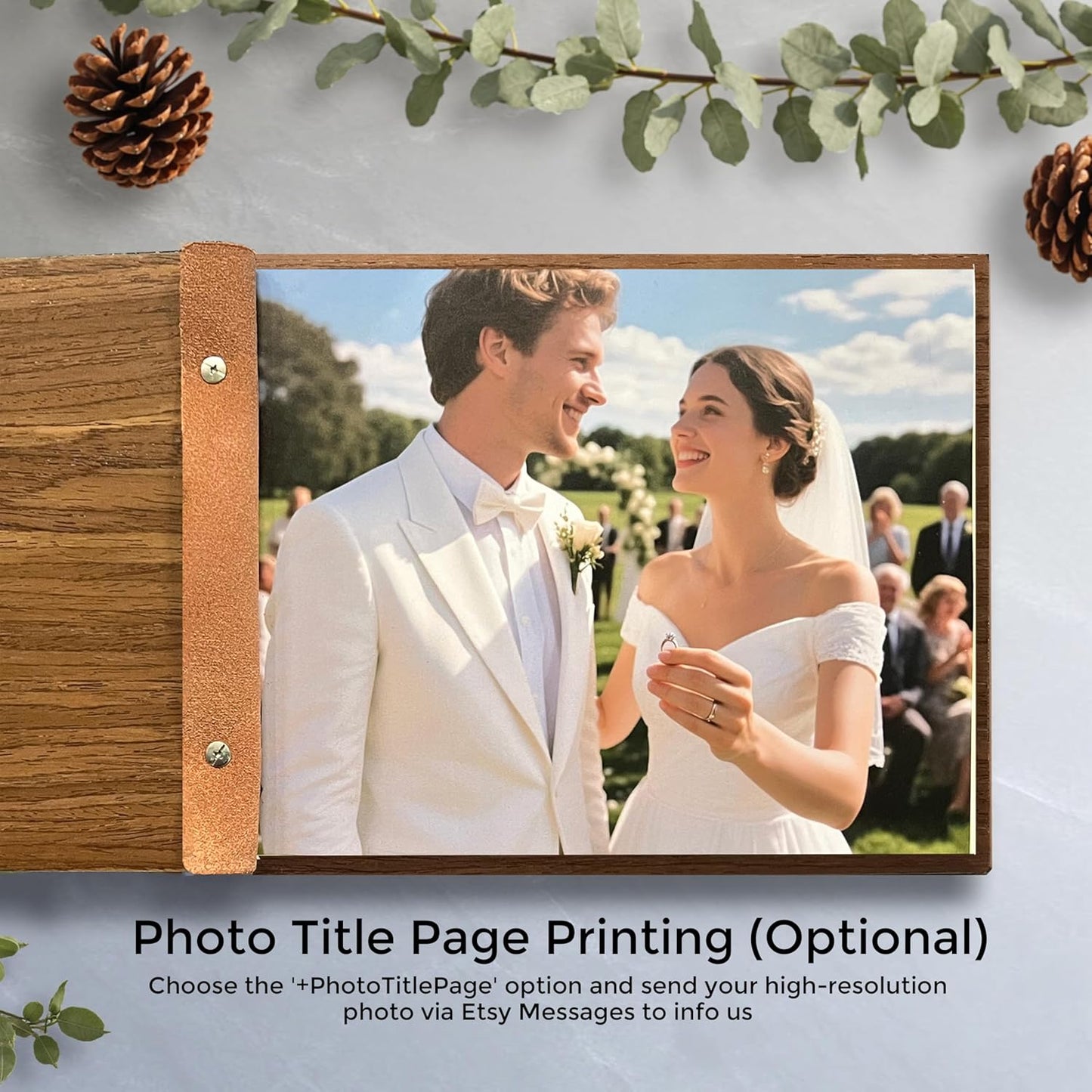 Personalized Wooden Wedding Guest Book, Custom Reception Sign Wooden Guestbook, Wedding Anniversary Birthday Decoration Supplies, Ideal for Photo Wedding Album, Photobooth Guestbook (Natural Wood)