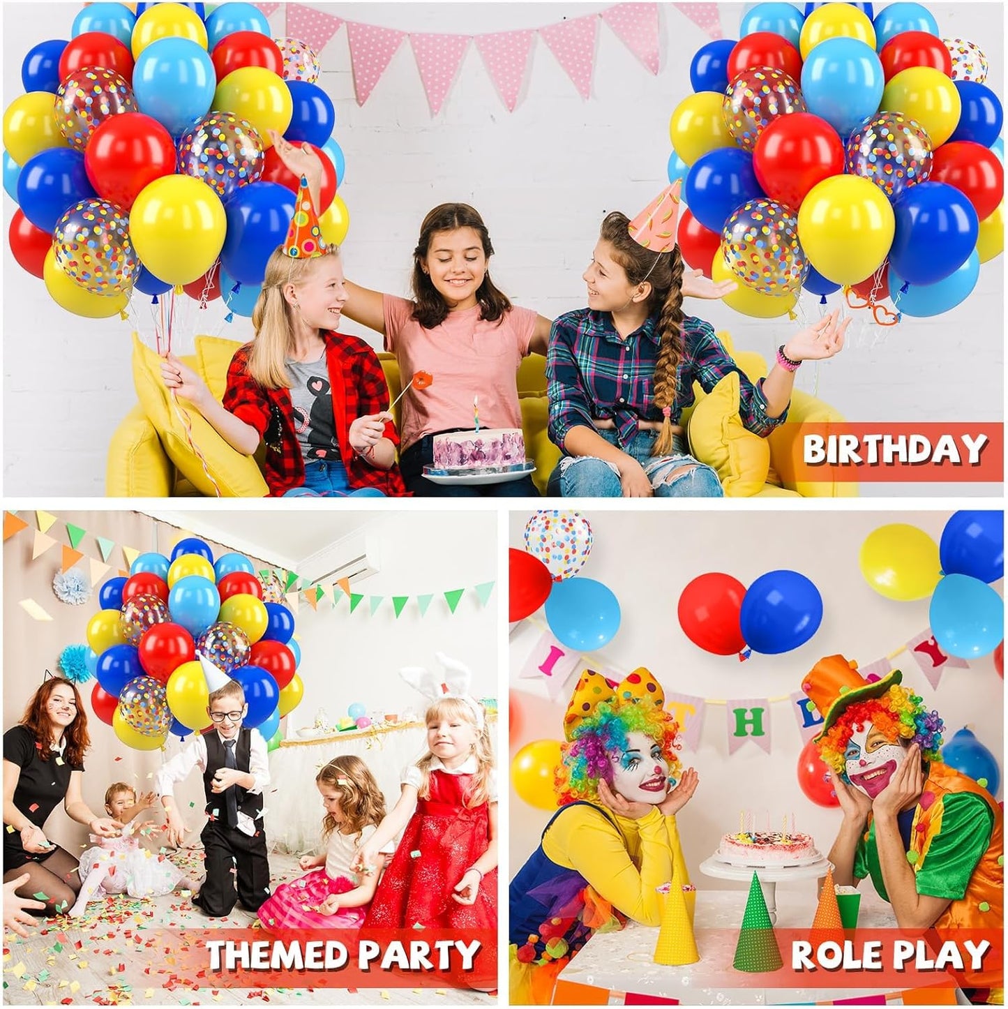 Red Yellow Blue Balloons, 50 Pcs Carnival Circus Party Balloons, 12 Inch Royal Light Blue mattee Red Yellow Confetti Balloons Helium for Kids Baby Shower Birthday Circus Theme Party Decorations