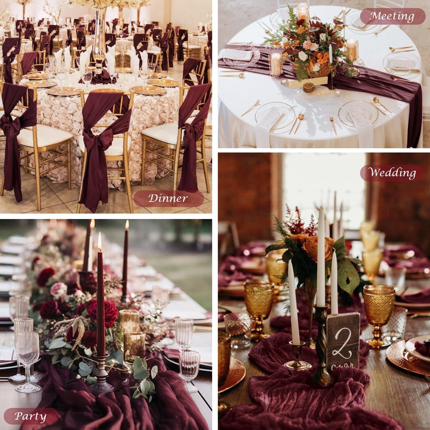 6 Pack Burgundy Table Runner Cheesecloth Gauze Red Table Runner 35x120 Inch Rustic Boho Cheese Cloth Sheer Runner for Wedding Baby Shower Bridal Shower Birthday Party Christmas Decorations