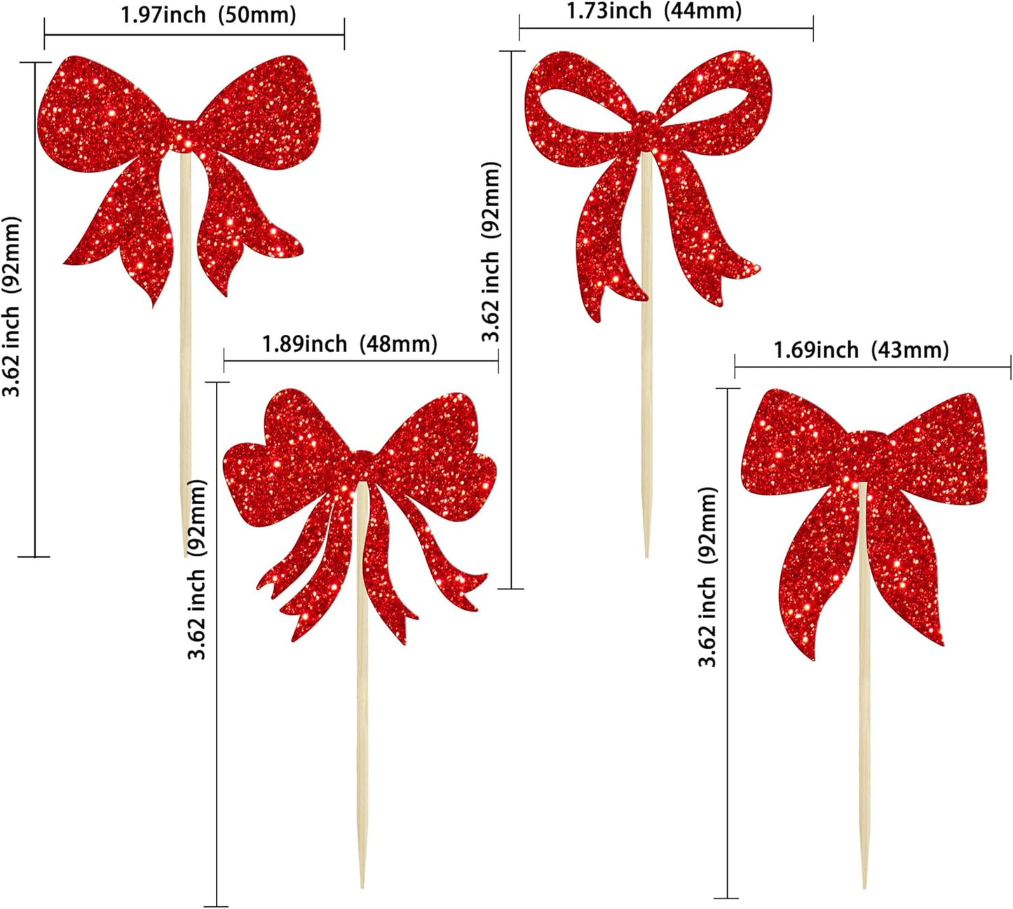 Gyufise 36Pcs Bow Cupcake Toppers Glitter Bowknot Cupcake Picks Bow Tie Birthday Decorations Princess Bow Cupcake Decorations for Bowknot Theme Baby Shower Birthday Party Supplies Red