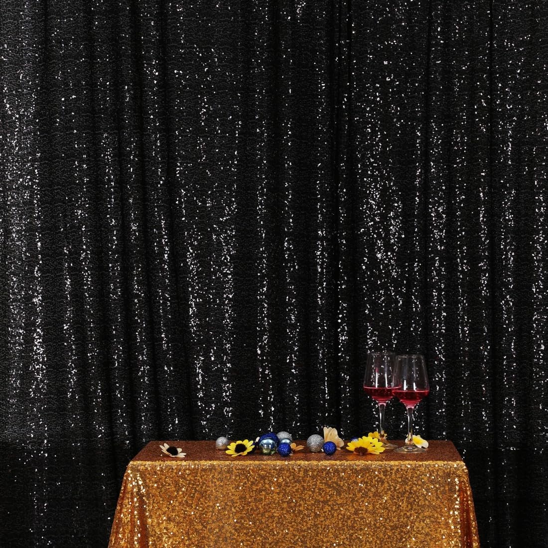 Poise3EHome Black Sequin Backdrop, 20Ft x 10Ft Glitter Photography Background Curtains for Halloween Party Wedding Birthday Christmas Thanksgiving Decoration