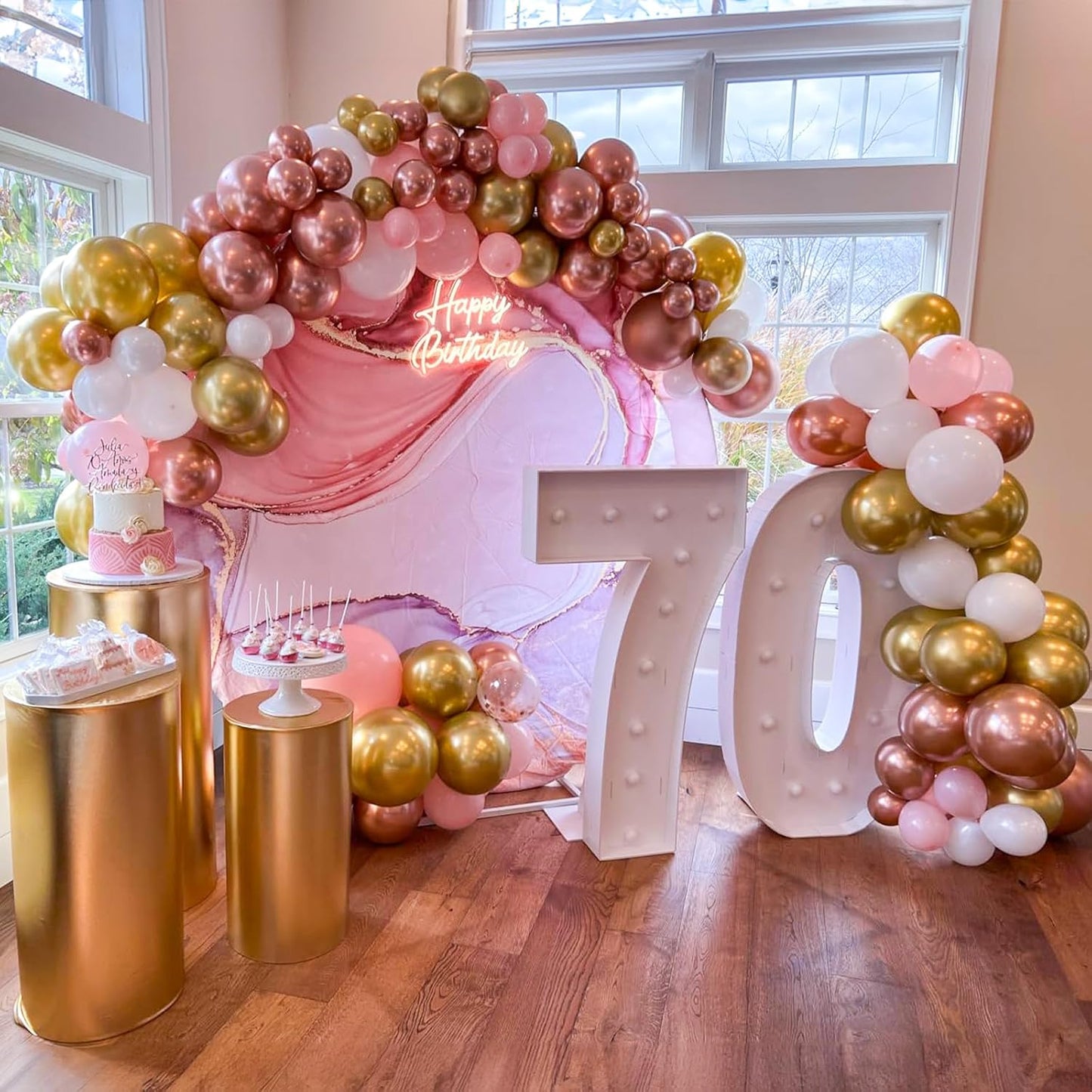 Pink Gold Balloons Set, 12 Inch Pink White Latex Balloons Pink Confetti Helium Balloons Pink and Metallic Gold Party Balloons for Bridal Baby Shower Wedding Girl Women Birthday Decorations