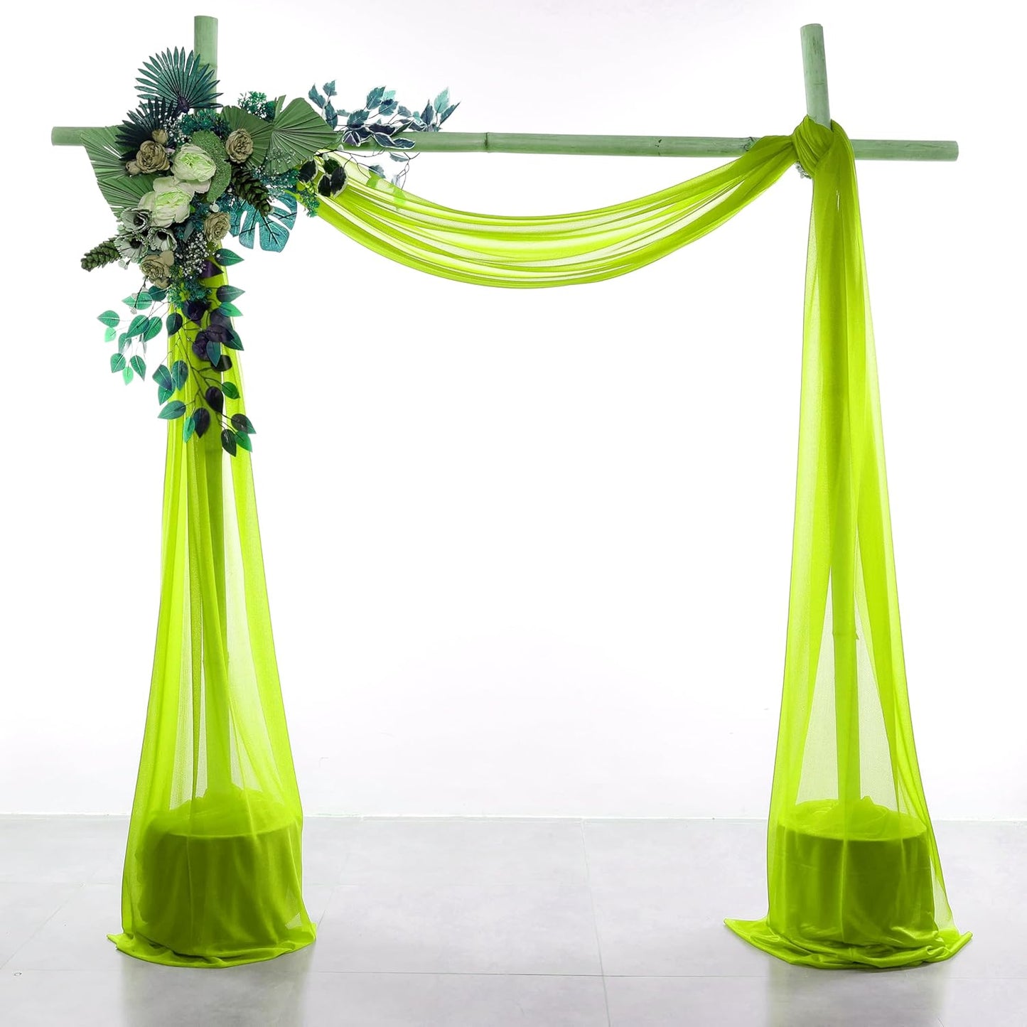 VDS Pack of 2 Panel (30 Inch X 40 Feet) Wedding Arch Draping Fabric Sheer Chiffon Fabric Drapery for Wedding Ceremony Reception Swag Backdrop Canopy Chuppah ARBO Altars Decoration (Parrot Green)