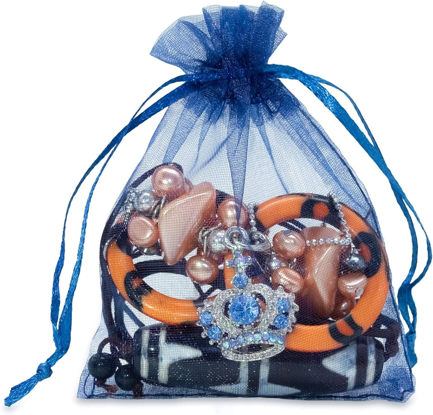 TheDisplayGuys 48-Pack 3x4 Navy Blue Sheer Organza Gift Bags with Drawstring, Jewelry Candy Treat Wedding Party Favors Mesh Pouch