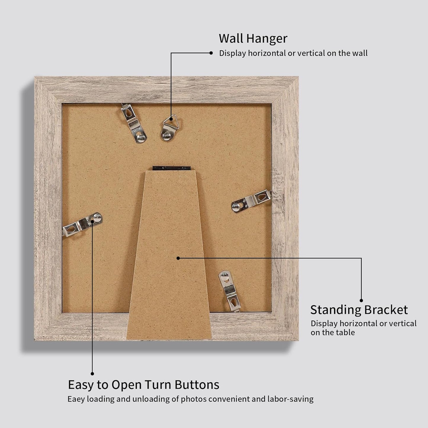 6x6 Picture Frame Set of 4 with High Definition Glass, Smoke Gray Frame Display 4x4 Pictures with Mat or 6 x 6 Without Mat, Wood Square Photo Frame for Wall Mount and Tabletop Display
