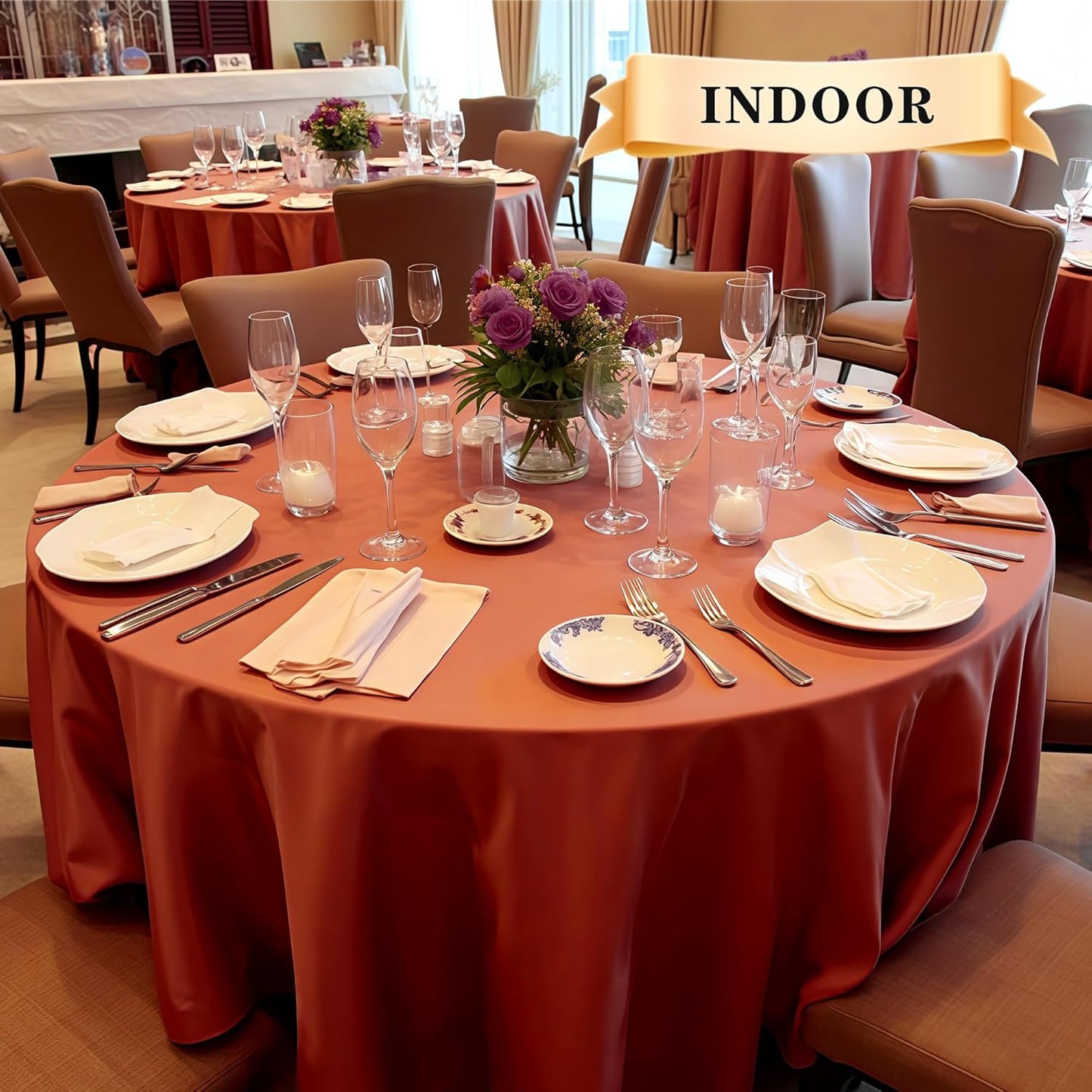 sancua 6 Pack Thanksgiving Round Tablecloth 90 Inch Burnt Orange, Stain and Wrinkle Resistant Fall Table Cloth - Washable Polyester Fabric Table Cover for Dining, Buffet Parties and Camping, Rust