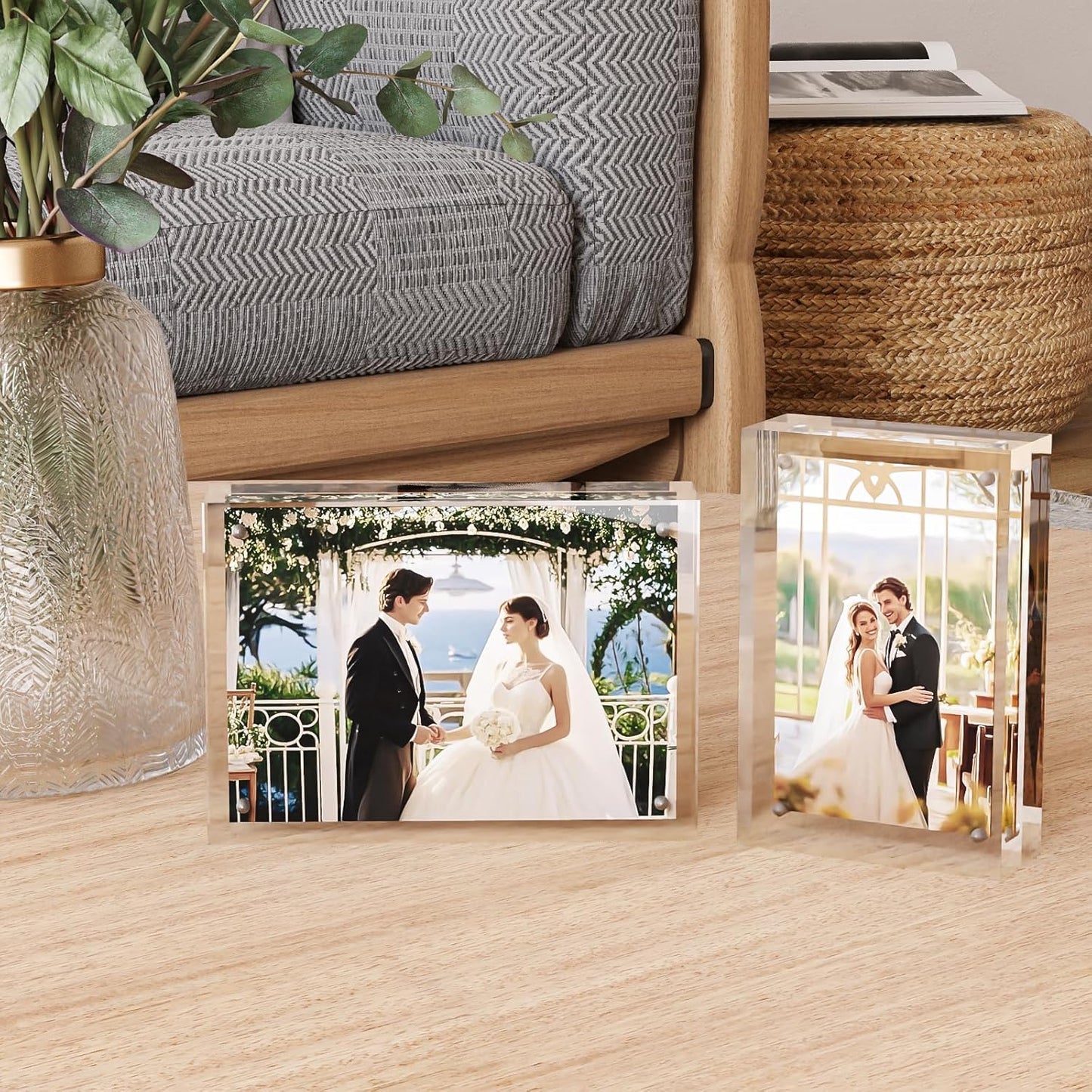 Egofine 5x7 Acrylic Frames 6 Pack, 20mm Thicker Frameless Clear Picture Frames, Double Sided Magnetic Picture Frames, Free Standing Desktop Display
