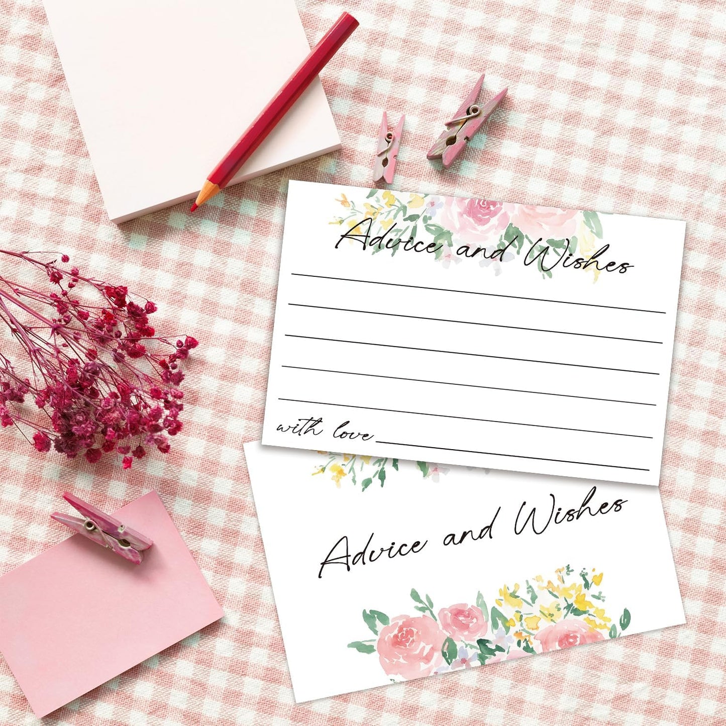Floral Advice and Wishes Cards, Double-sided Blank Cards Suitable for Weddings, Bridal Showers, The Bride and Groom, Mr and Mrs, Engagement Party, Baby Shower, Pack of 25-04