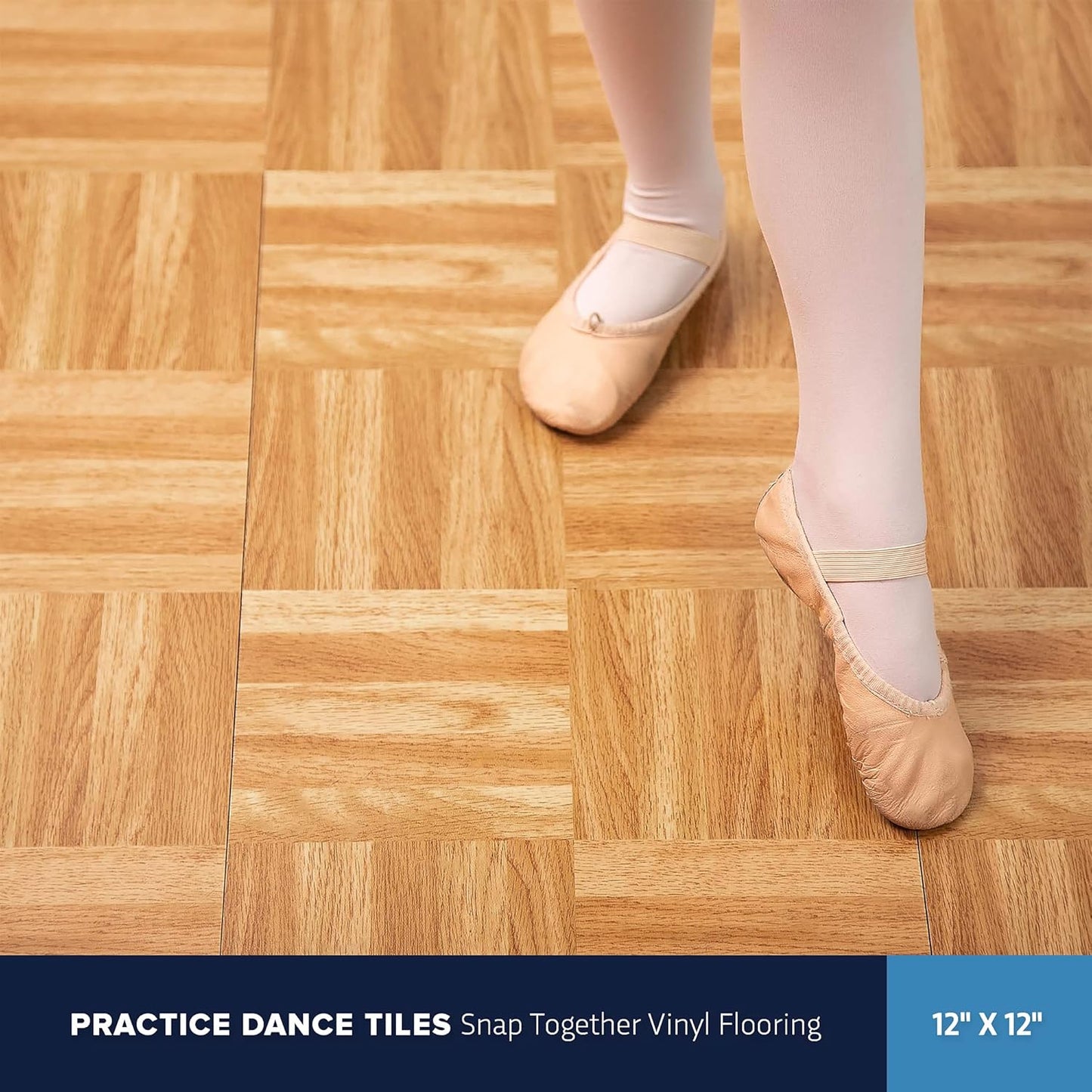 IncStores 3/8" Thick Snap Together Dance Flooring Tiles | 12”x12” Printed Vinyl Dance Floor Tiles for Practice & Performance | Black | 32 Tile Pack