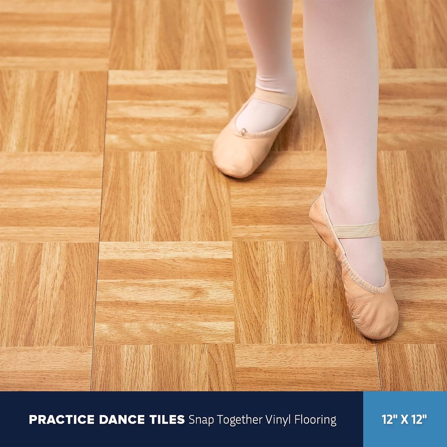 IncStores 3/8" Thick Snap Together Dance Flooring Tiles | 12”x12” Printed Vinyl Dance Floor Tiles for Practice & Performance | Oak | 1 Tile Pack