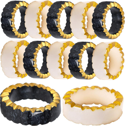 Epoxy Resin Napkin Rings Set of 12 - Rustic Napkin Holders for Dining Tableware, Dinning Table, Everyday, Wedding, Anniversary Festival Thanksgiving Party of Table Setting (Black White) - CLEENTABLE