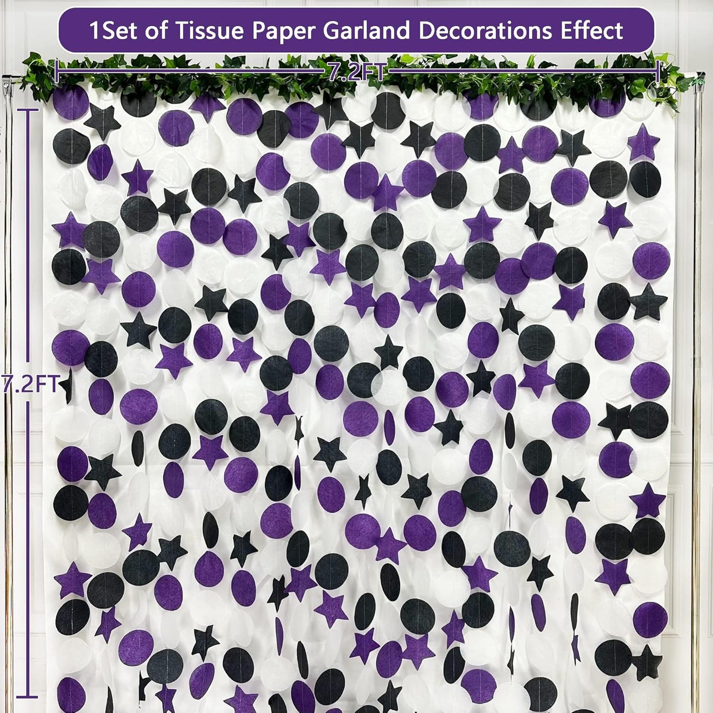 173 Ft Purple Black and White Party Decorations Big Star Circle Dot Backdrop Streamer Garland for Graduation Birthday Bachelorette Engagement Wedding Bridal Shower Baby Shower Halloween Party Supplies