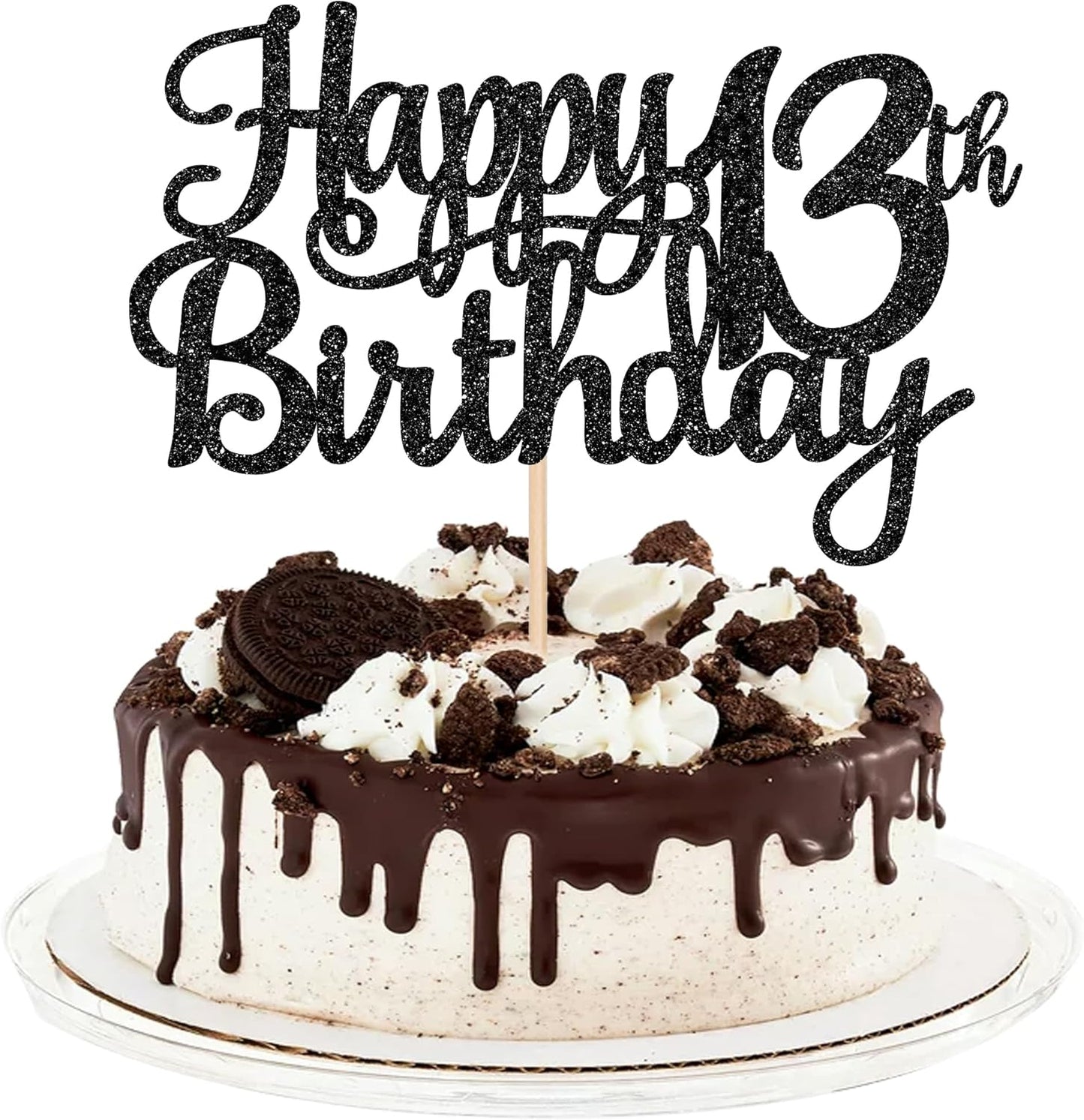 1 PCS Happy 13th Birthday Cake Topper Glitter Cheers to 13 Years Birthday Cake Pick Official Teenager 13 Fabulous Cake Decoration for Happy 13th Birthday Theme Party Decorations Supplies Black